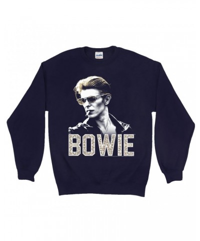 David Bowie Sweatshirt | The Man Who Fell To Earth Photo With Leopard Logo Sweatshirt $11.53 Sweatshirts