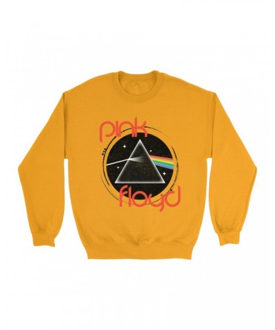 Pink Floyd Bright Colored Sweatshirt | Modern Retro Dark Side Of The Moon Distressed Sweatshirt $16.08 Sweatshirts