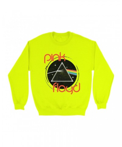 Pink Floyd Bright Colored Sweatshirt | Modern Retro Dark Side Of The Moon Distressed Sweatshirt $16.08 Sweatshirts