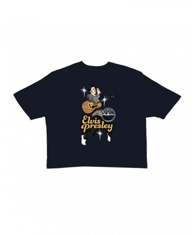 Elvis Presley Ladies' Crop Tee | On Stage Performing Artwork Crop T-shirt $9.70 Shirts