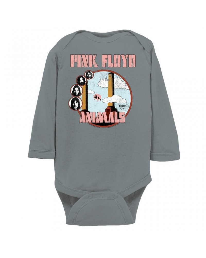 Pink Floyd Long Sleeve Bodysuit | Animals '77 Tour Pastel Design Distressed Bodysuit $9.86 Shirts