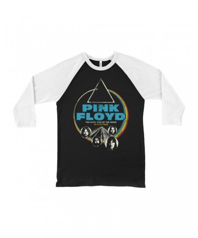 Pink Floyd 3/4 Sleeve Baseball Tee | World Tour The Dark Side Of The Moon Design Distressed Shirt $12.28 Shirts