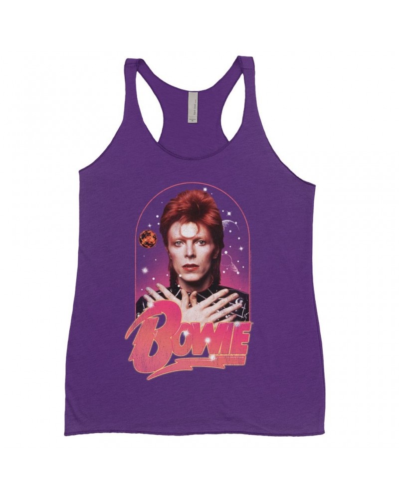 David Bowie Ladies' Tank Top | Orbit Design Distressed Shirt $12.16 Shirts