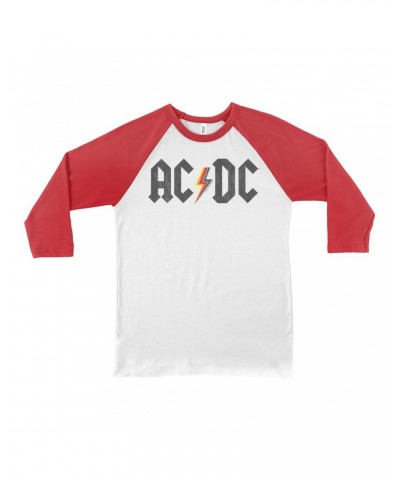 AC/DC 3/4 Sleeve Baseball Tee | Multi-Colored Logo Design Distressed Shirt $13.48 Shirts