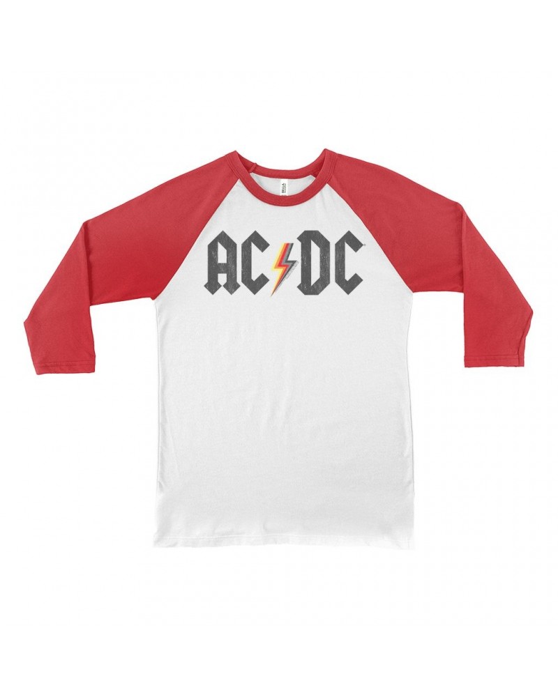 AC/DC 3/4 Sleeve Baseball Tee | Multi-Colored Logo Design Distressed Shirt $13.48 Shirts