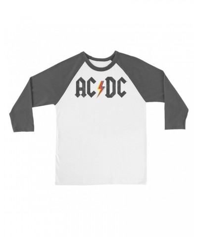 AC/DC 3/4 Sleeve Baseball Tee | Multi-Colored Logo Design Distressed Shirt $13.48 Shirts