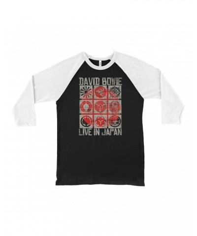 David Bowie 3/4 Sleeve Baseball Tee | Reverse Live In Japan Design Distressed Shirt $12.28 Shirts