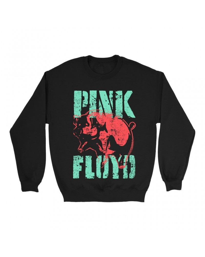 Pink Floyd Sweatshirt | Red Flying Pig Distressed Sweatshirt $10.83 Sweatshirts